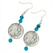 American Coin Treasures American Coin Treasures 11118 Buffalo Nickel Turquoise Coin Earrings Coin Jewelry 11118